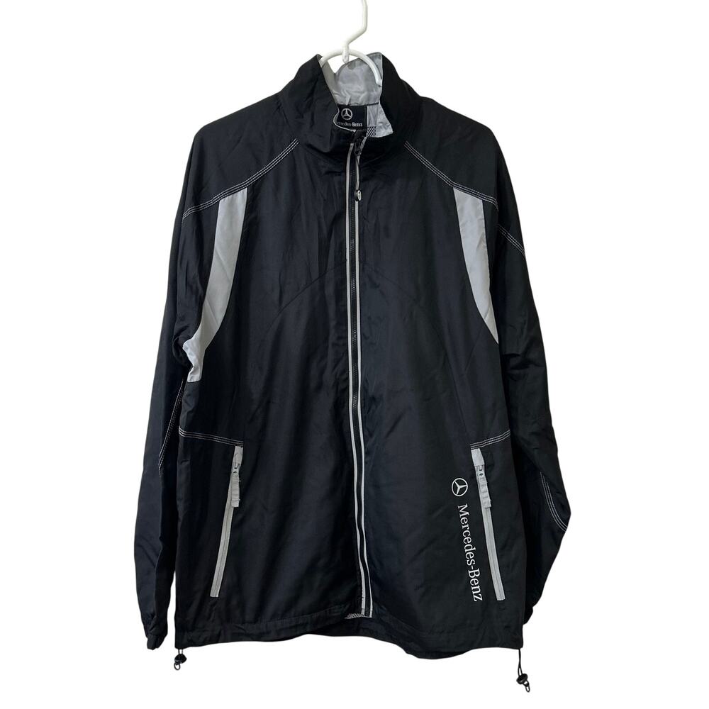 Mercedes Benz Mens Size Medium Black & Gray Ezem System Windbreaker Jacket Logo
